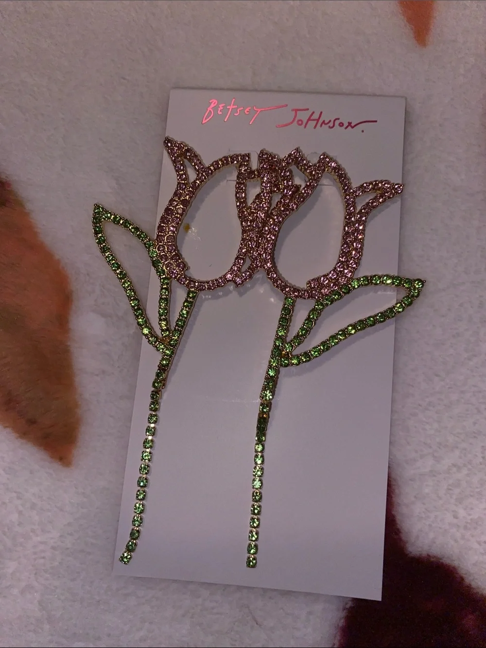 Betsey Johnson Pink and Green Crystal Tulip Earrings